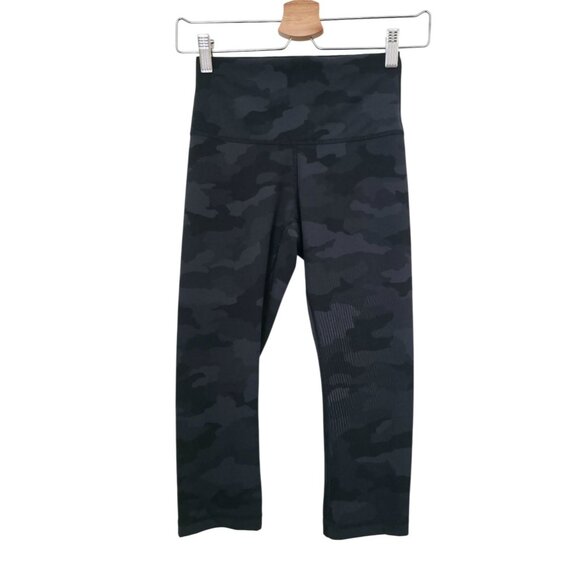 Lululemon Wunder Train High-Rise Crop Athletic Leggings Black Gray Camo Sz 4 - Picture 1 of 8